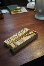 German Wooden Domino Set from a Volksschule (School), Original Graphic Box, c. 1930s–50s