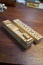 German Wooden Domino Set from a Volksschule (School), Original Graphic Box, c. 1930s–50s