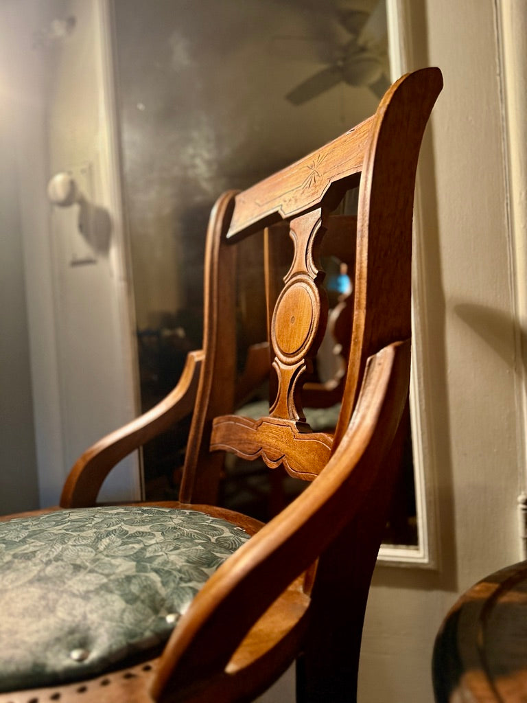Hand-Finished English Oak Armchair, c.1910, with Custom Leather Seat and Silver Tack Trim