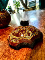 Hand-Painted Andean Gourd Vessel with Lid, Peruvian Folk Art, c. Late 20th Century