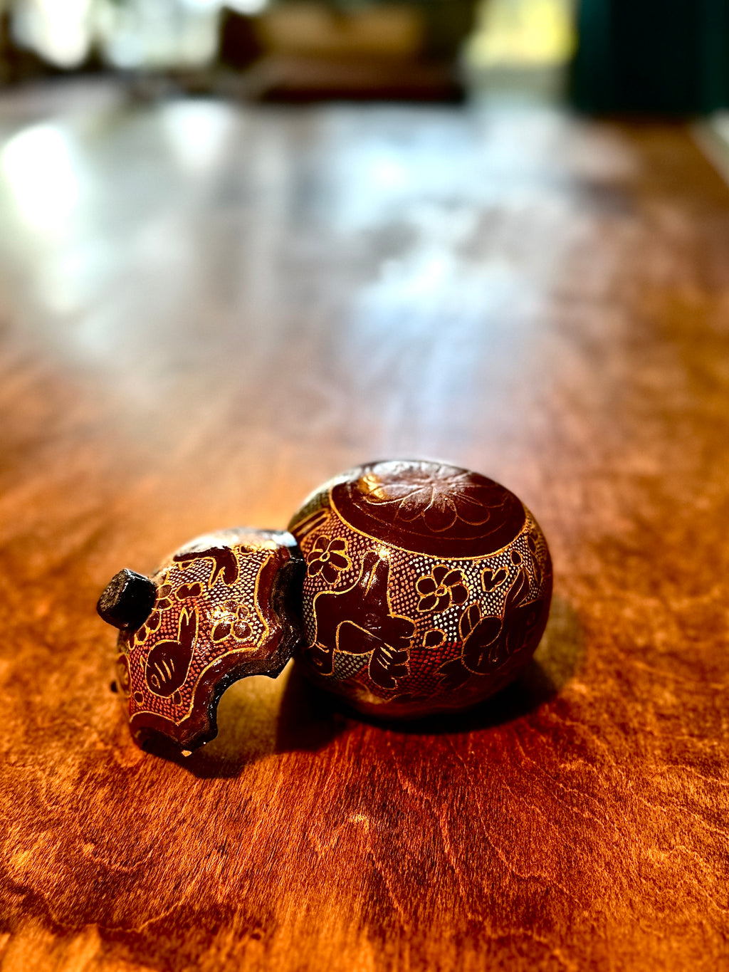 Hand-Painted Andean Gourd Vessel with Lid, Peruvian Folk Art, c. Late 20th Century