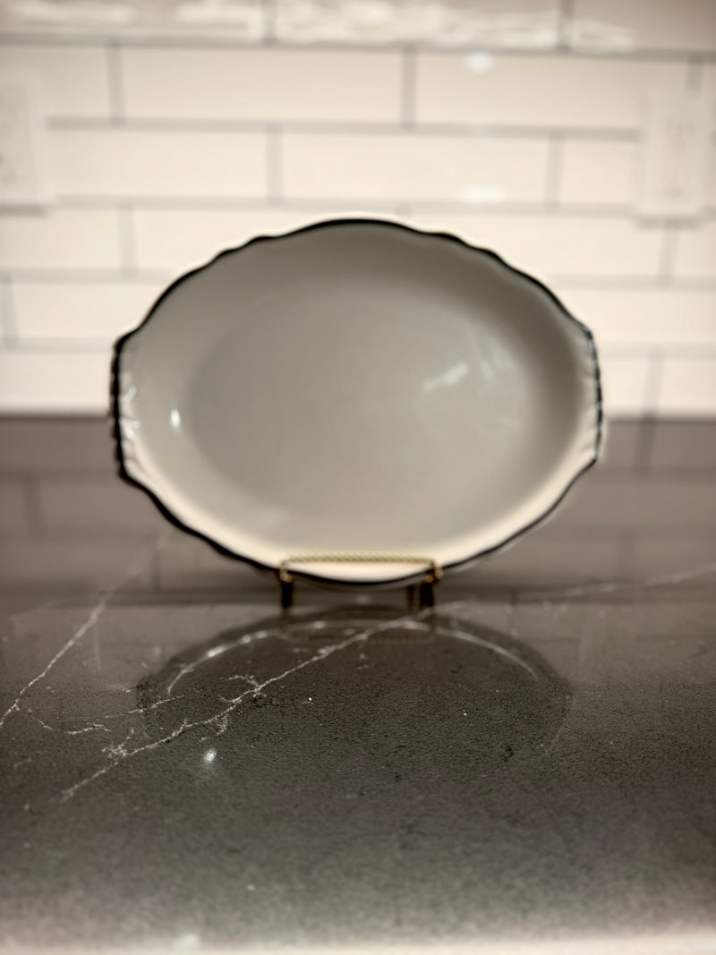 Homer Laughlin “Best China” Black-Rim Scalloped Oval Platter — Mid-Century American Restaurant Ware c. 1959  (set of 5)