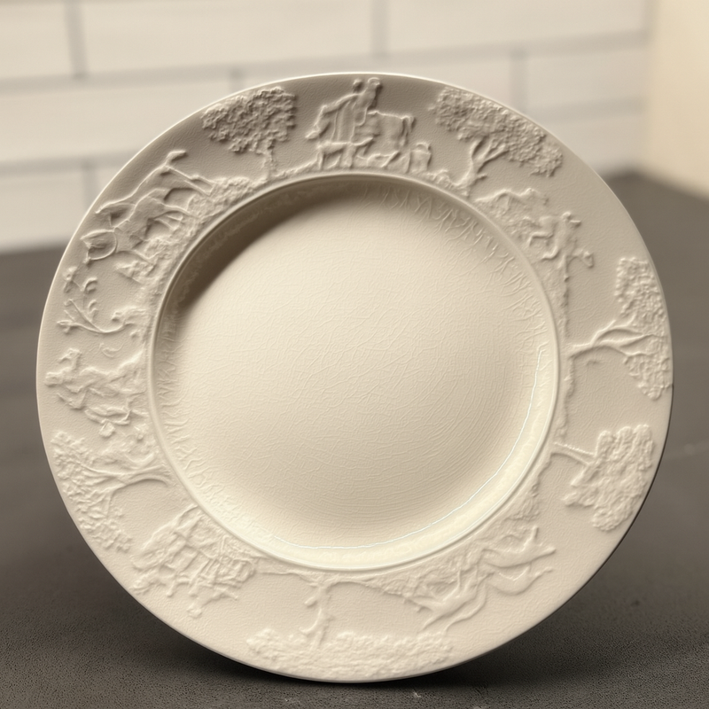 Hunt Club Embossed Creamware Plate – T.G. Green & Co., England, c.1955–1965 (Set Of 7)