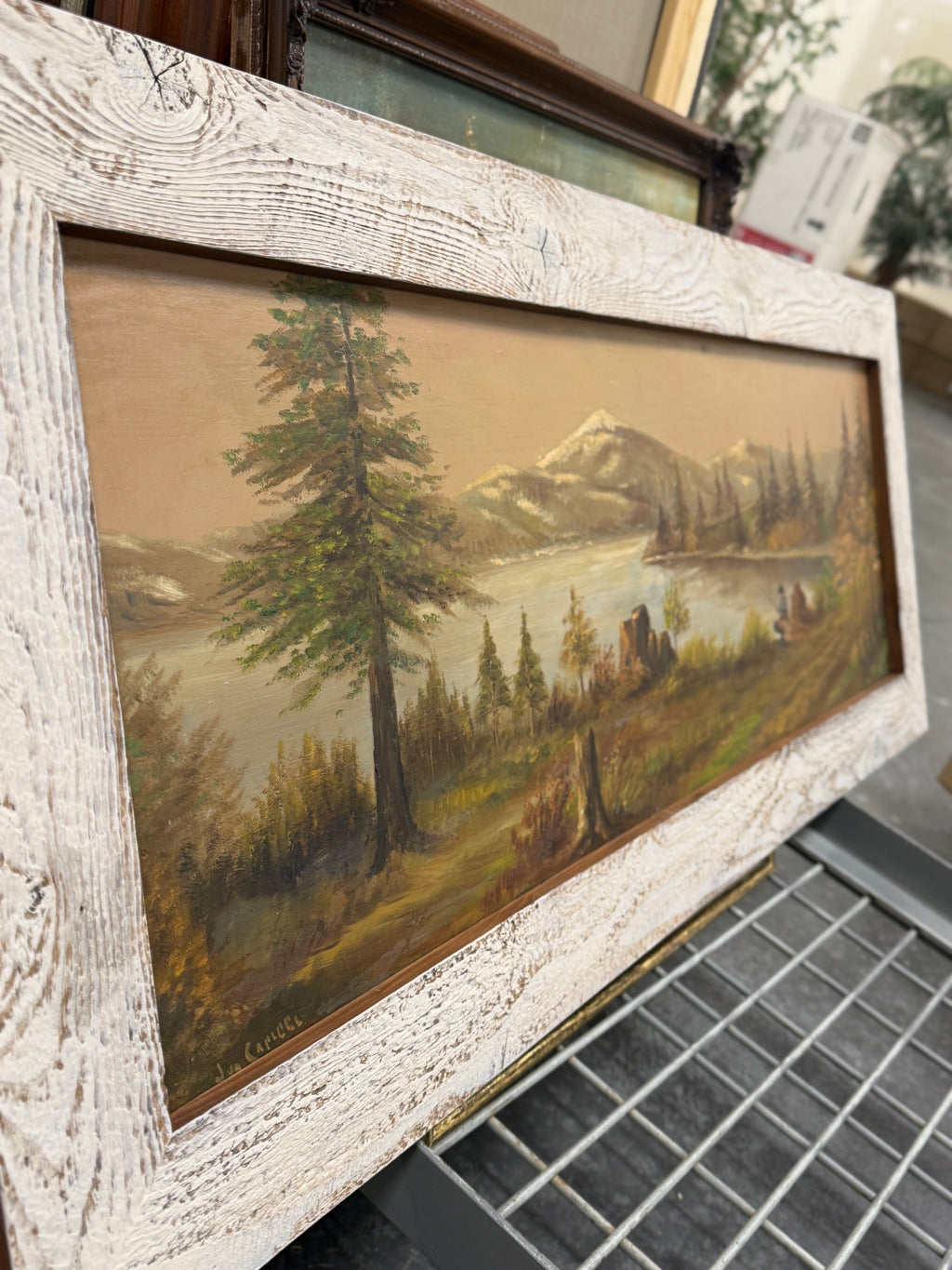 Joseph Capecchi Oil on Wood Impressionist Painting Mountain Fisherman c 1940-1050s