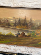Joseph Capecchi Oil on Wood Impressionist Painting Mountain Fisherman c 1940-1050s