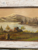 Joseph Capecchi Oil on Wood Impressionist Painting Mountain Fisherman c 1940-1050s