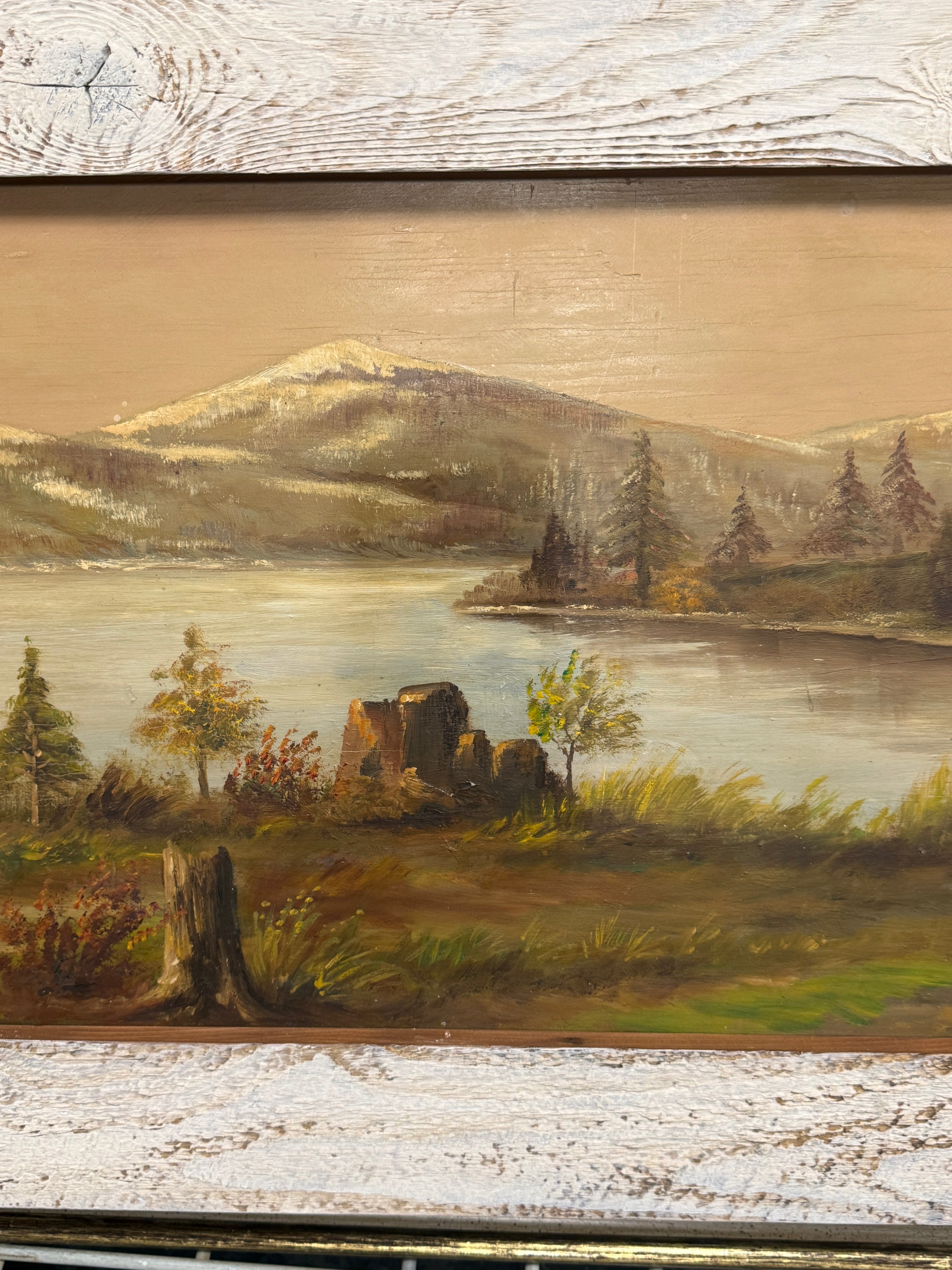 Joseph Capecchi Oil on Wood Impressionist Painting Mountain Fisherman c 1940-1050s