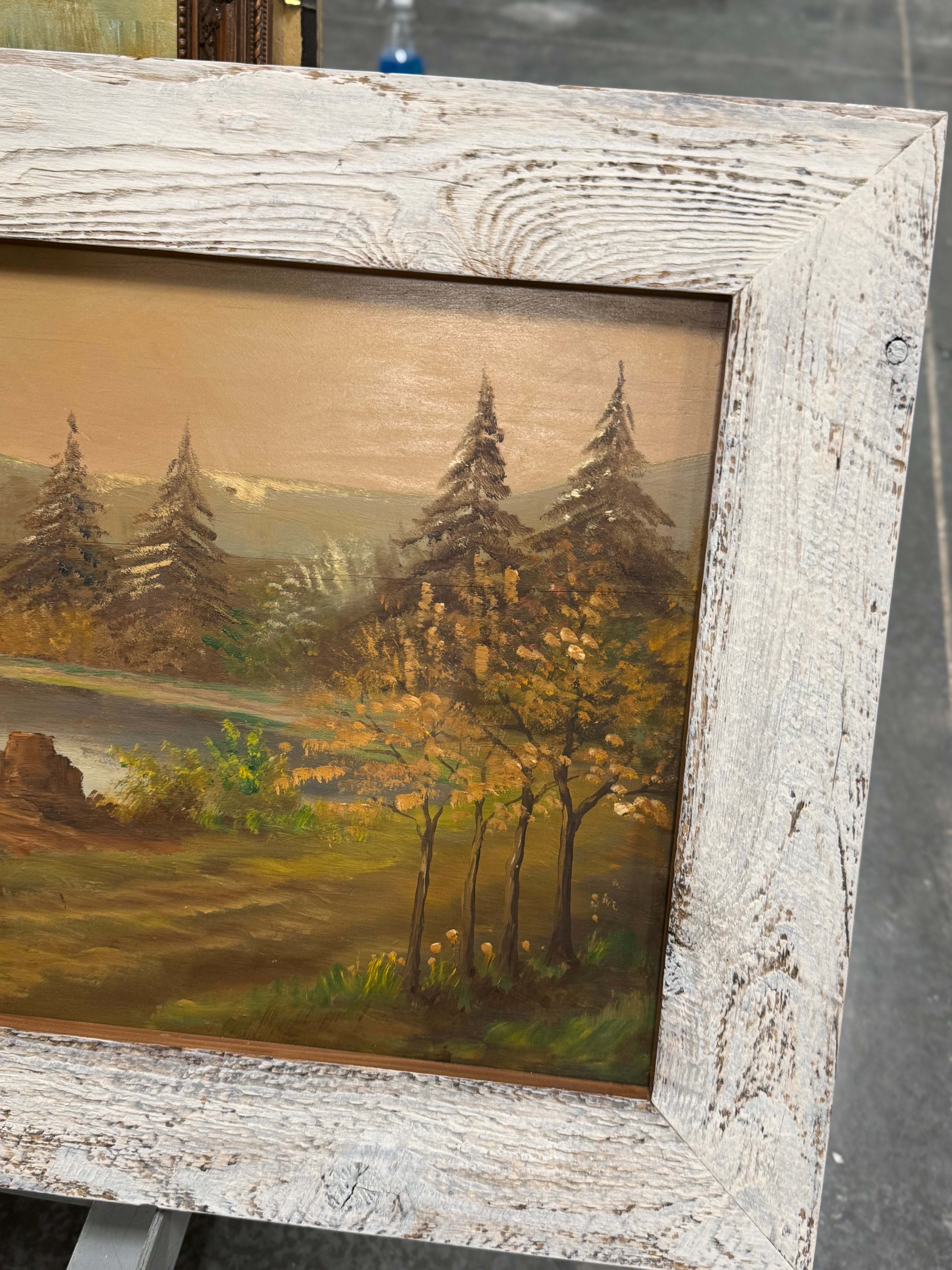Joseph Capecchi Oil on Wood Impressionist Painting Mountain Fisherman c 1940-1050s