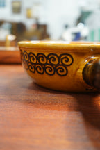 Landert Keramik Swiss Handled Soup Bowl — Golden-Brown Glaze with Dark Swirl Band, c. 1960s–70s