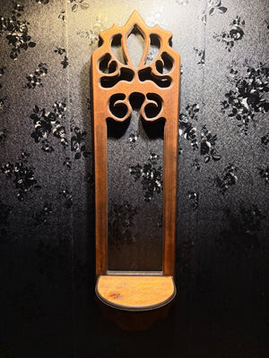 Late-Victorian Gothic Tracery Demilune Wall Bracket Shelf (Pine), c. 1885–1905