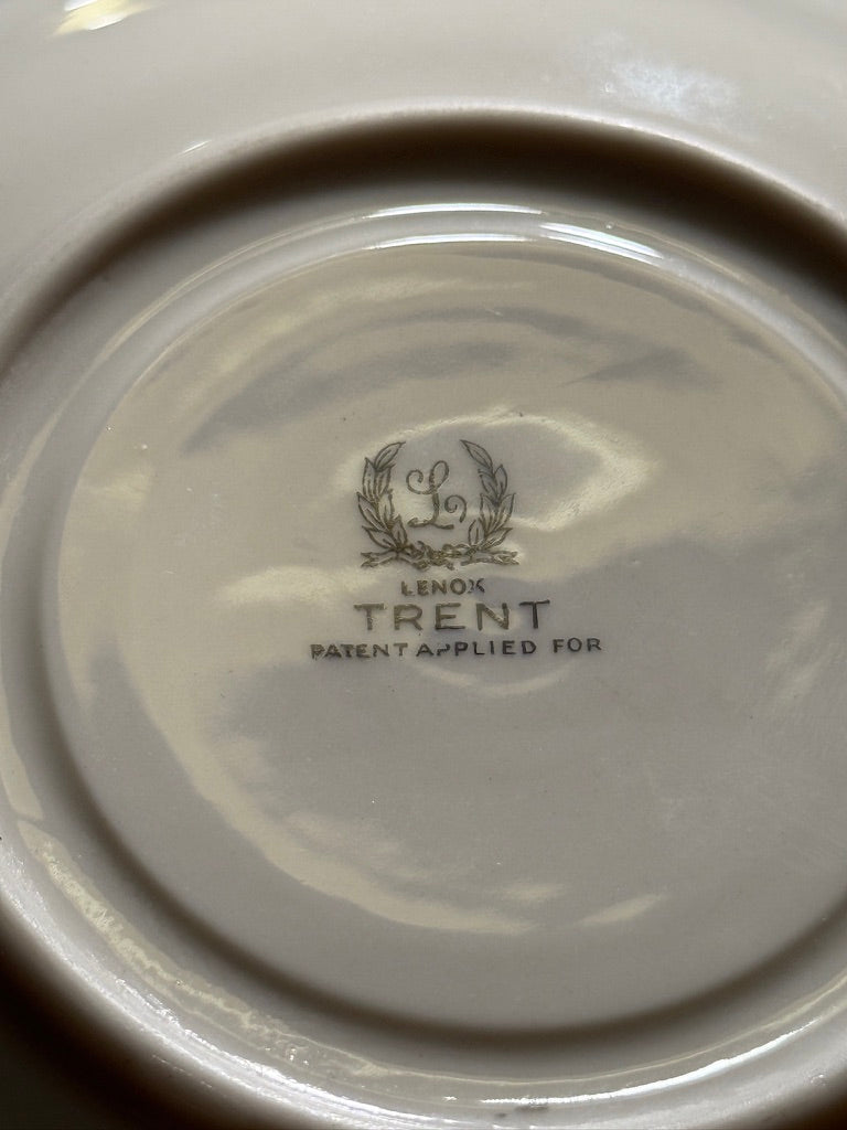 Lenox “Trent” Saucer • Early Art Deco Ivory Porcelain • c. 1918–1923 • Enamel & Gilt (Set Of 2)