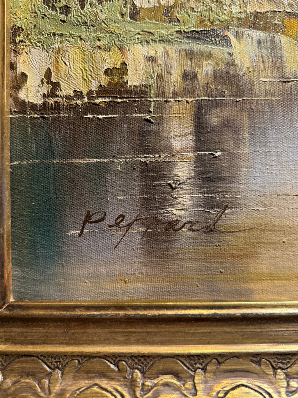 Luminous River Landscape with Birch Trees | Original Oil on Canvas (Framed) Signed Peppard
