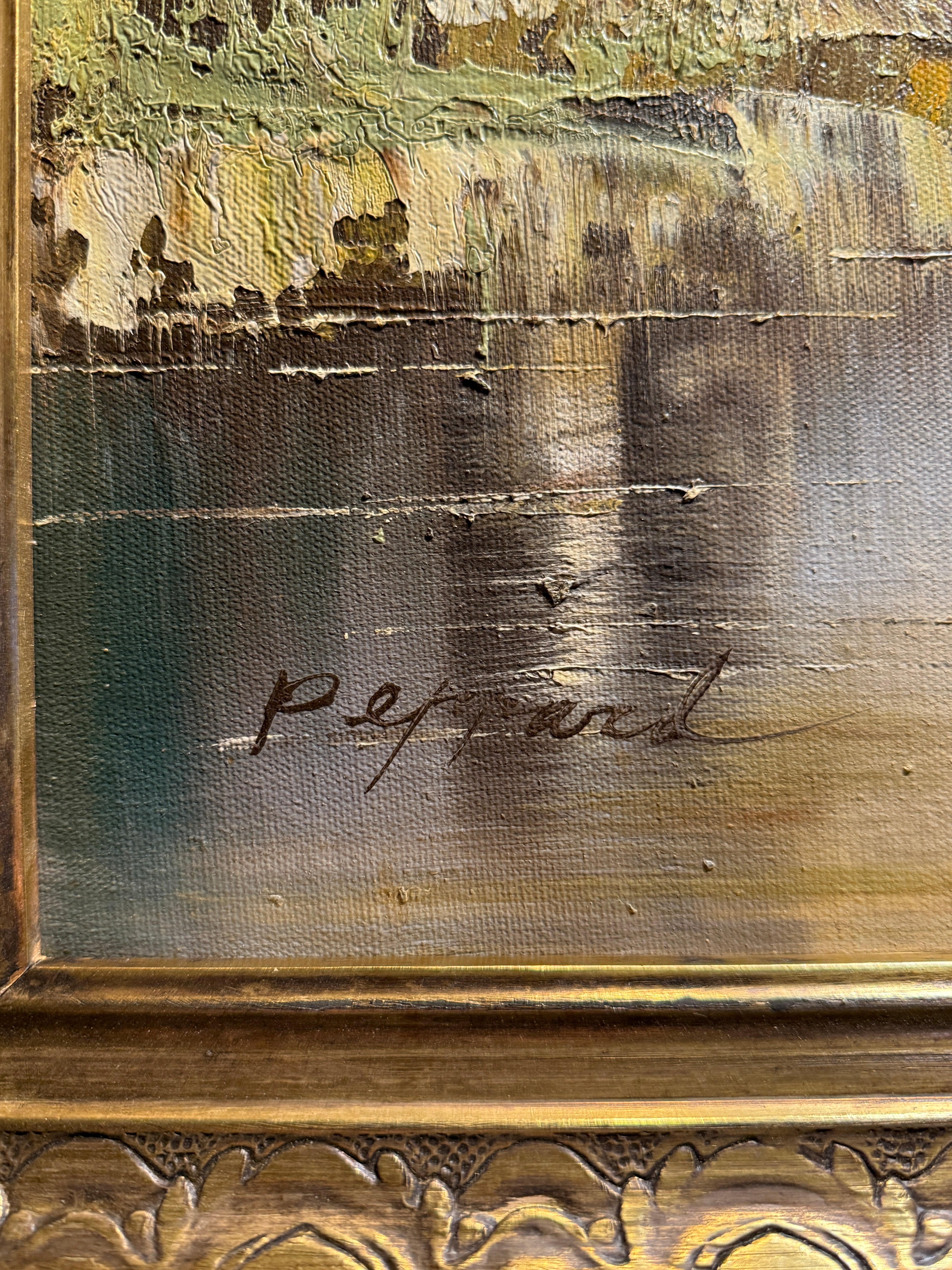 Luminous River Landscape with Birch Trees | Original Oil on Canvas (Framed) Signed Peppard