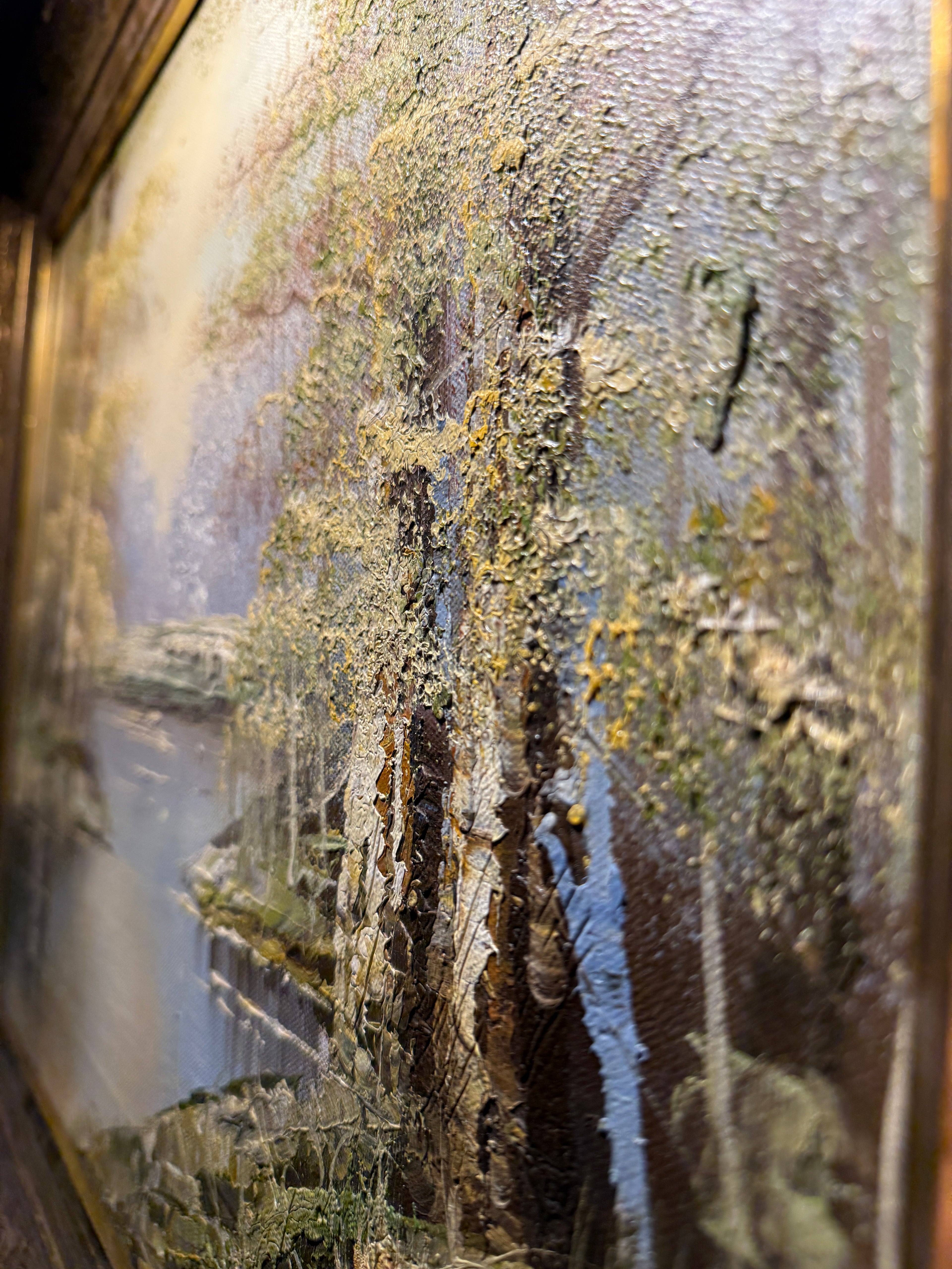 Luminous River Landscape with Birch Trees | Original Oil on Canvas (Framed) Signed Peppard