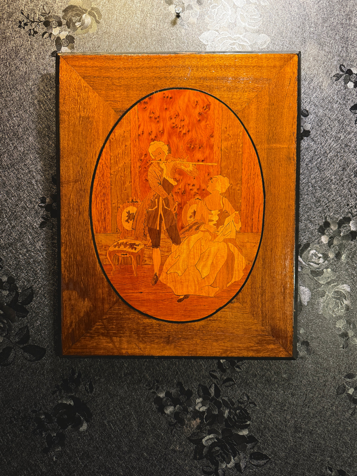 Marquetry Panel “The Violin Serenade” — Signed J. U. Hind 1938