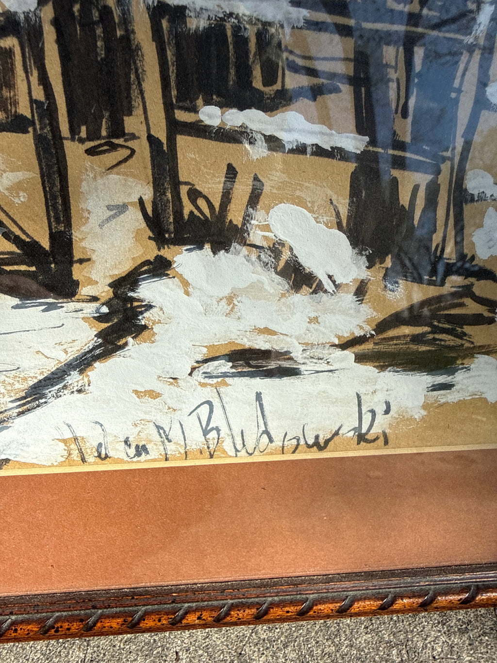 Mid-Century Alpine Winter Scene | Helen M. Bledowski (American, Reno, Nevada) Ink & Gouache on Toned Paper, c. 1950s–1970s