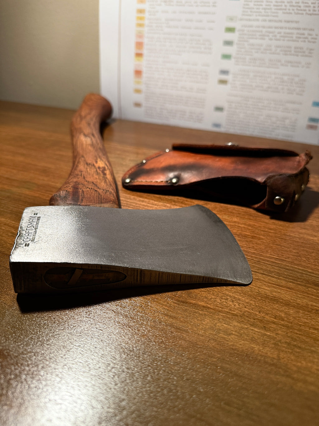 Mid-Century Craftsman USA Camp Hatchet • c.1940s–1950s • Restored Hickory & Leather Sheath