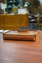 Mid-Century Wooden Desk Valet with Velvet Drawer &amp; Card Holder, c. 1960s–70s