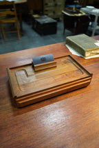 Mid-Century Wooden Desk Valet with Velvet Drawer &amp; Card Holder, c. 1960s–70s