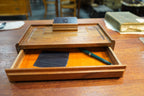 Mid-Century Wooden Desk Valet with Velvet Drawer &amp; Card Holder, c. 1960s–70s