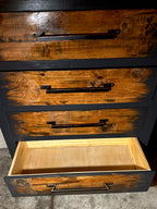 Modern Rustic Black & Wood 5-Drawer Dresser | Solid Pine, Hand-Refinished Tall Chest