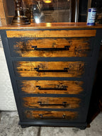 Modern Rustic Black & Wood 5-Drawer Dresser | Solid Pine, Hand-Refinished Tall Chest