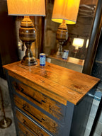 Modern Rustic Black & Wood 5-Drawer Dresser | Solid Pine, Hand-Refinished Tall Chest