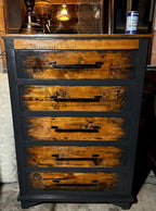 Modern Rustic Black & Wood 5-Drawer Dresser | Solid Pine, Hand-Refinished Tall Chest