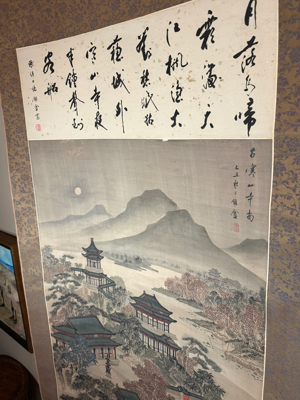 Monumental Republic Period Chinese Hanging Scroll Landscape, 6' x 3', c. 1912-1940