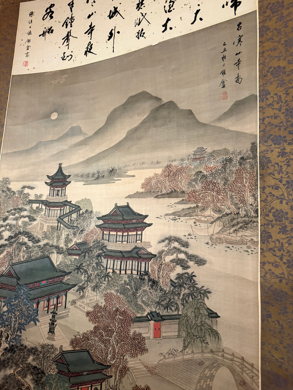 Monumental Republic Period Chinese Hanging Scroll Landscape, 6' x 3', c. 1912-1940
