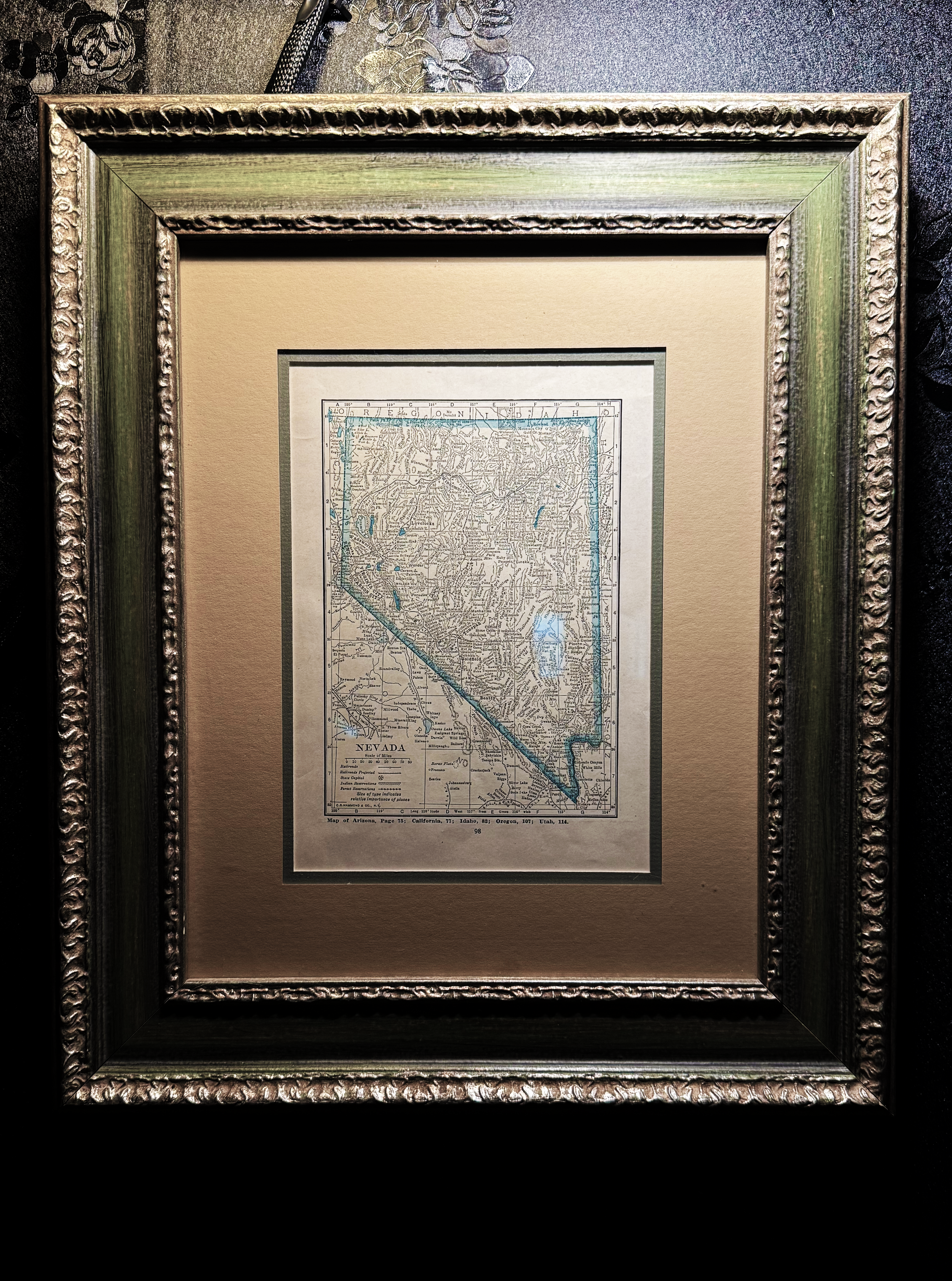 Antique 19th-Century Engraved Map of Nevada – Mining Boom Era (c. 1870s–1880s)