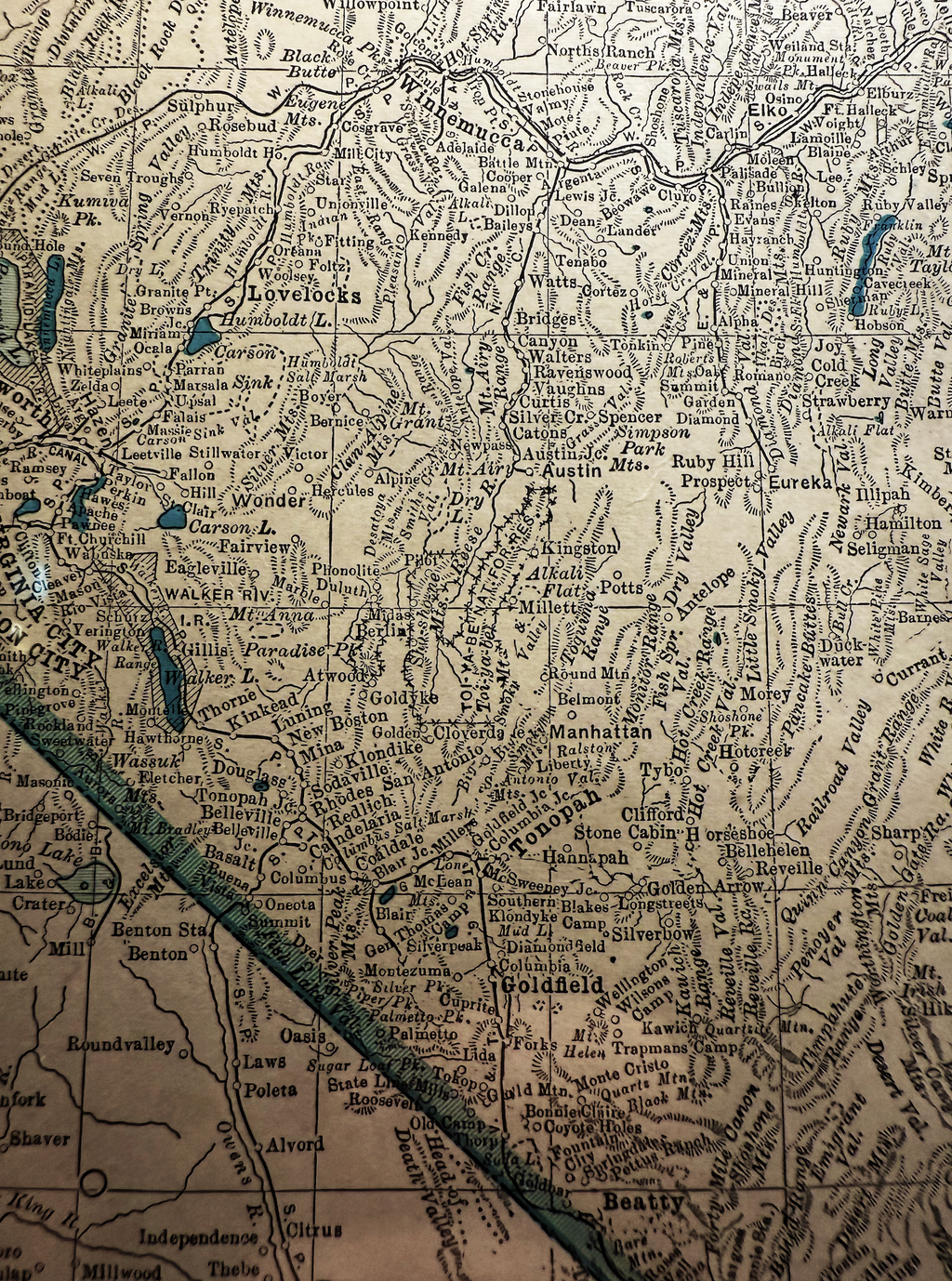 Antique 19th-Century Engraved Map of Nevada – Mining Boom Era (c. 1870s–1880s)