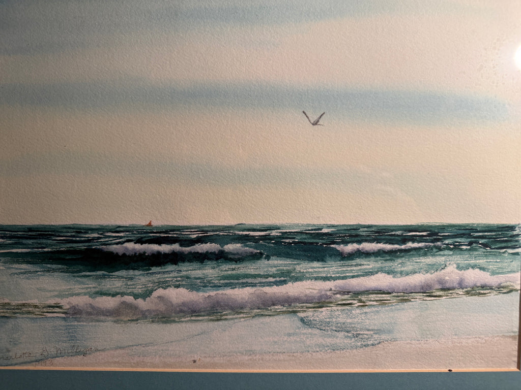 Pair of Coastal Seascape Watercolors by Charlotte Bancheri Milligan (1936–2017), Signed and Dated 1993