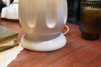 Pair of Cream Crackle-Finish Mid-Century Table Lamps with Beaded Damask Shades, c. 1950s–60