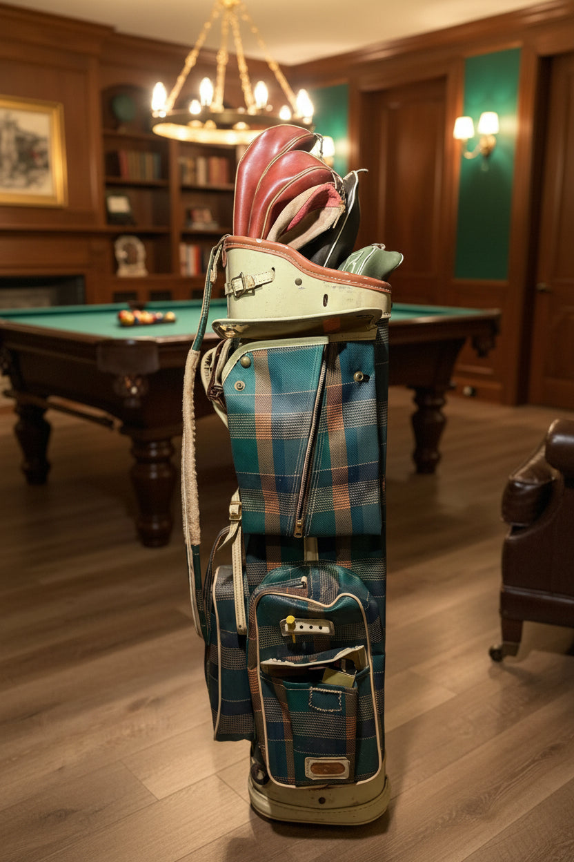 Post-War Spalding Plaid Golf Bag with Leather Headcovers and Club Ephemera, c. 1948–1955