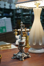 Rococo Revival Antique Pocket-Watch Stand — Silvered Cast-Metal Holder with Scrolled Base, c. Late 19th–Early 20th Century