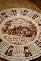 Royal Staffordshire "God Bless This House" 1962 Calendar Plate, Brown Transferware with Zodiac Border