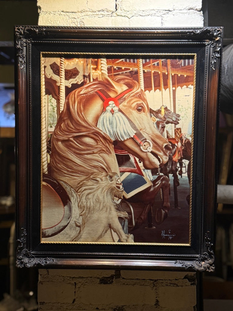 Santa Cruz Beach Boardwalk Looff Carousel Horse – Oil On Canvas Signed S. Gensuo (1978)
