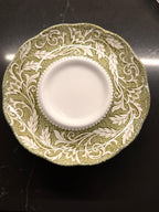 Set of 14 J & G Meakin “Renaissance” Green Ironstone Saucers – Mid-Century English Staffordshire Transferware, c 1950s