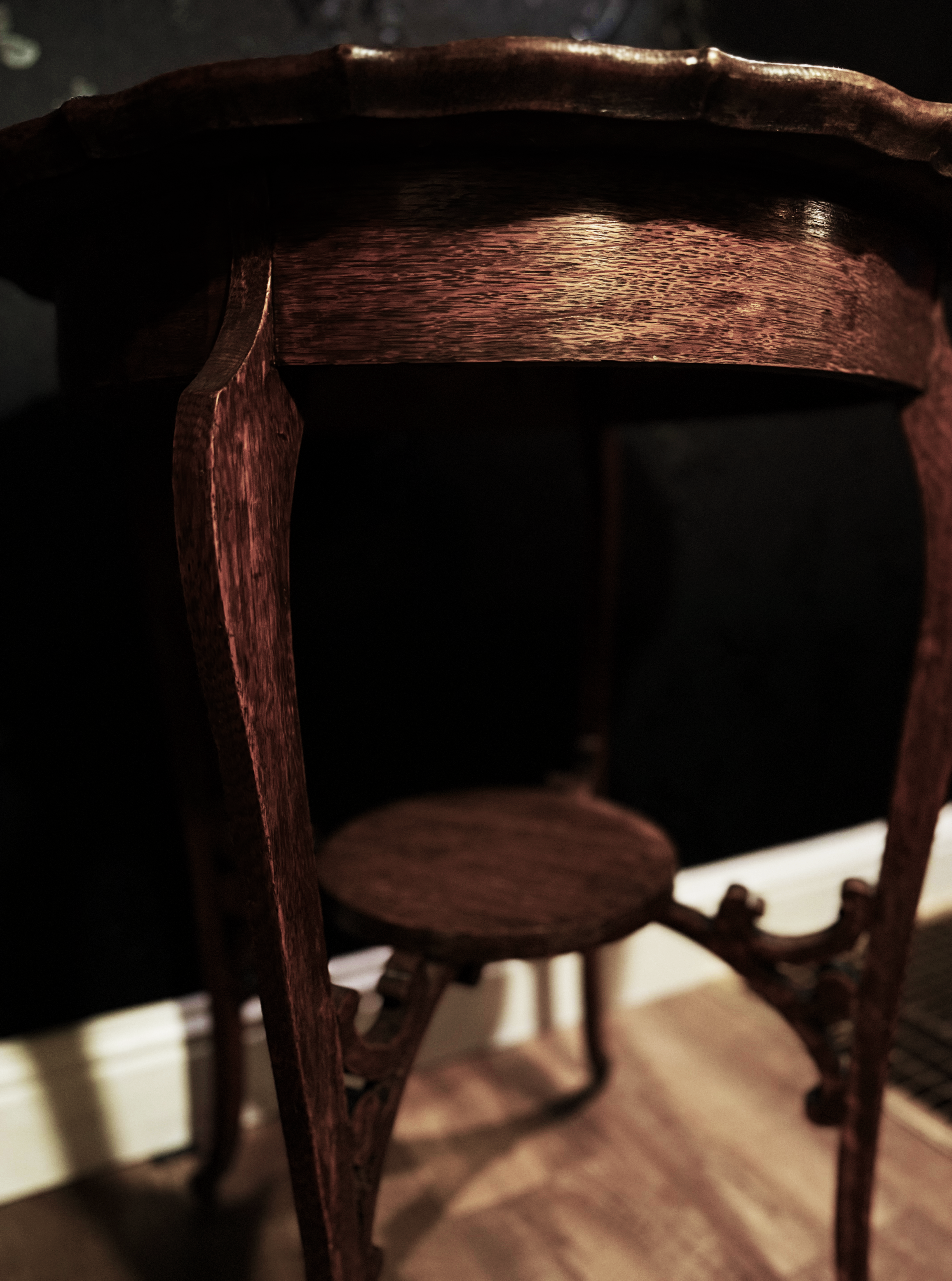 Victorian Rococo Revival Carved Wood Side Table with Cabriole Legs and Scalloped Top