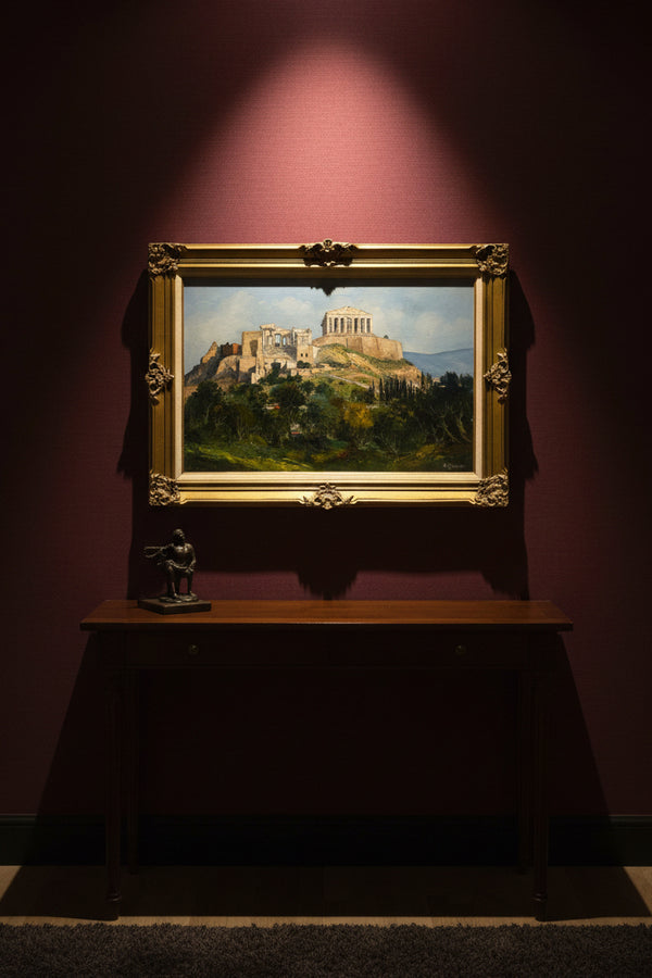 Signed Di Franco Acropolis Oil Painting in Gilt Frame, Mid-20th Century