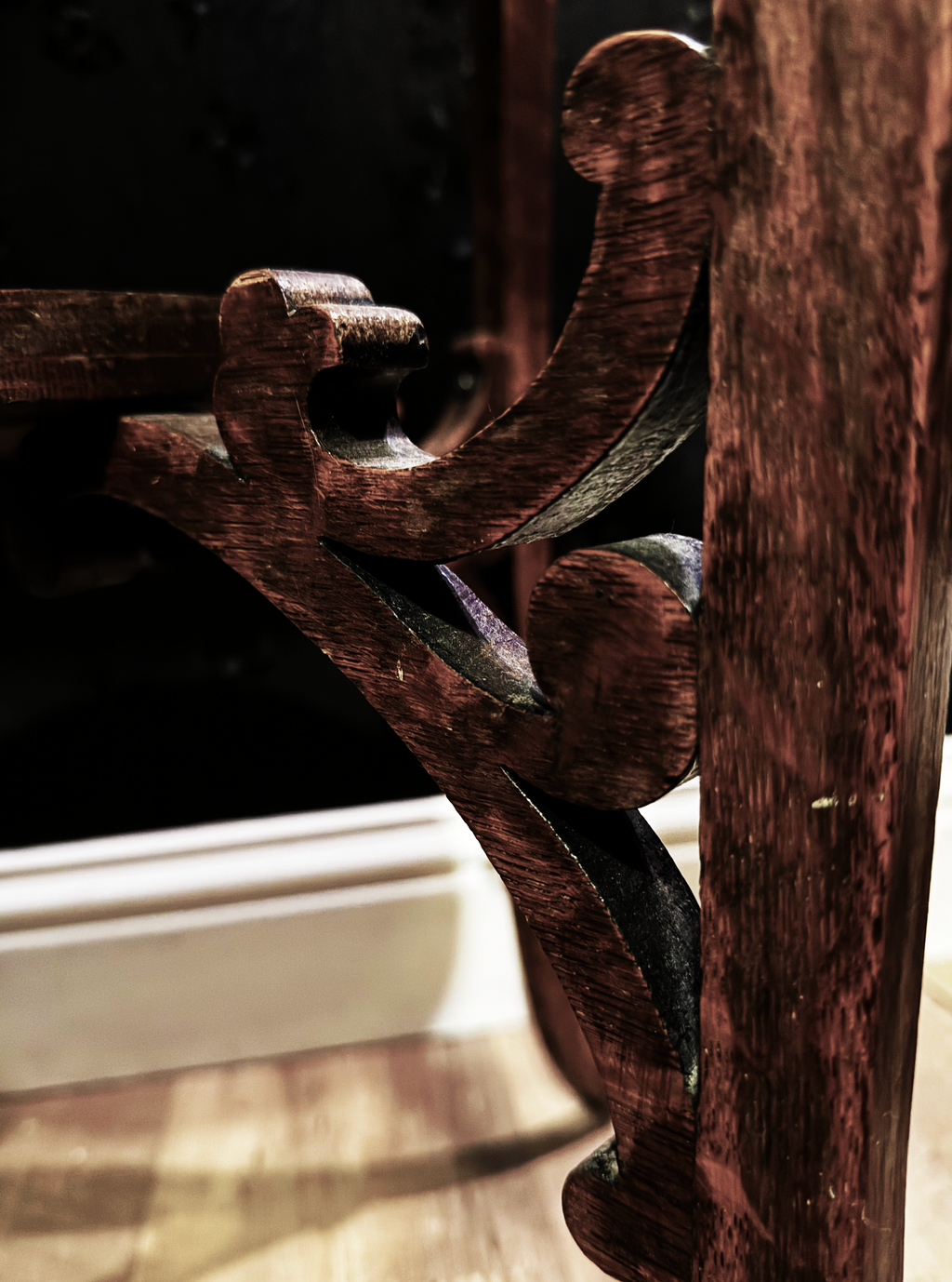 Victorian Rococo Revival Carved Wood Side Table with Cabriole Legs and Scalloped Top