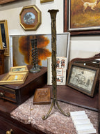 Tall Gilt Metal Candlestick, Bundled Rods with Embossed Spiral Banding and Tripod Scroll Feet, c. 1950–1960
