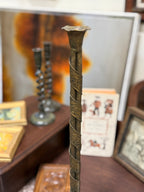 Tall Gilt Metal Candlestick, Bundled Rods with Embossed Spiral Banding and Tripod Scroll Feet, c. 1950–1960