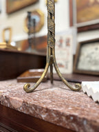 Tall Gilt Metal Candlestick, Bundled Rods with Embossed Spiral Banding and Tripod Scroll Feet, c. 1950–1960