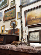 Tall Gilt Metal Candlestick, Bundled Rods with Embossed Spiral Banding and Tripod Scroll Feet, c. 1950–1960