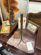 Tall Gilt Metal Candlestick, Bundled Rods with Embossed Spiral Banding and Tripod Scroll Feet, c. 1950–1960