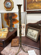 Tall Gilt Metal Candlestick, Bundled Rods with Embossed Spiral Banding and Tripod Scroll Feet, c. 1950–1960