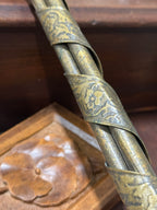 Tall Gilt Metal Candlestick, Bundled Rods with Embossed Spiral Banding and Tripod Scroll Feet, c. 1950–1960