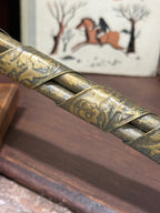 Tall Gilt Metal Candlestick, Bundled Rods with Embossed Spiral Banding and Tripod Scroll Feet, c. 1950–1960